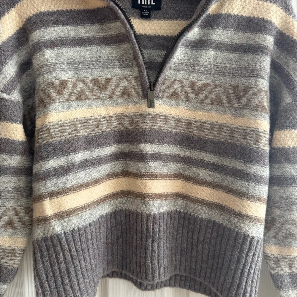 FRYE Fair Isle Striped Gray and Cream Women's Sweater - Picture 9 of 9